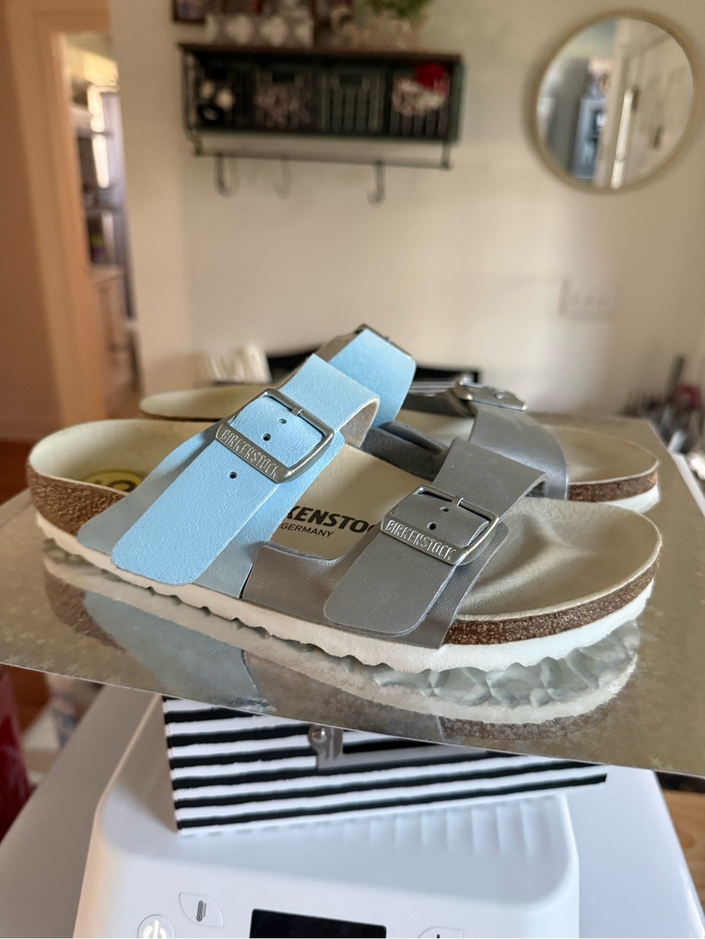 Birkenstock Kids Two-Tone Light Blue & Silver Arizona Sandals